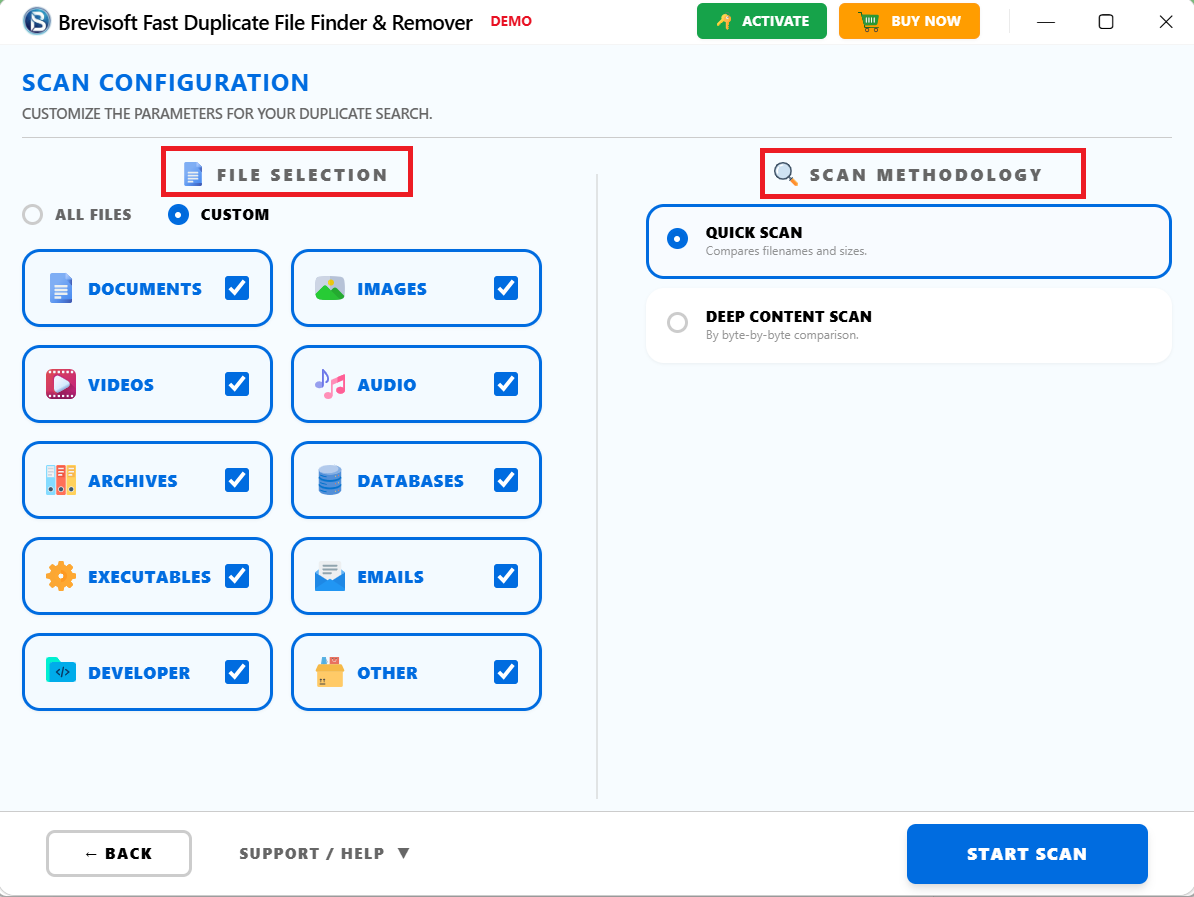 select File selection and Scanning Mode