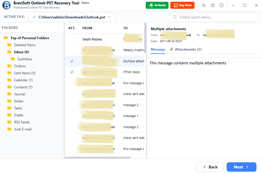 Previews Emails from PST File