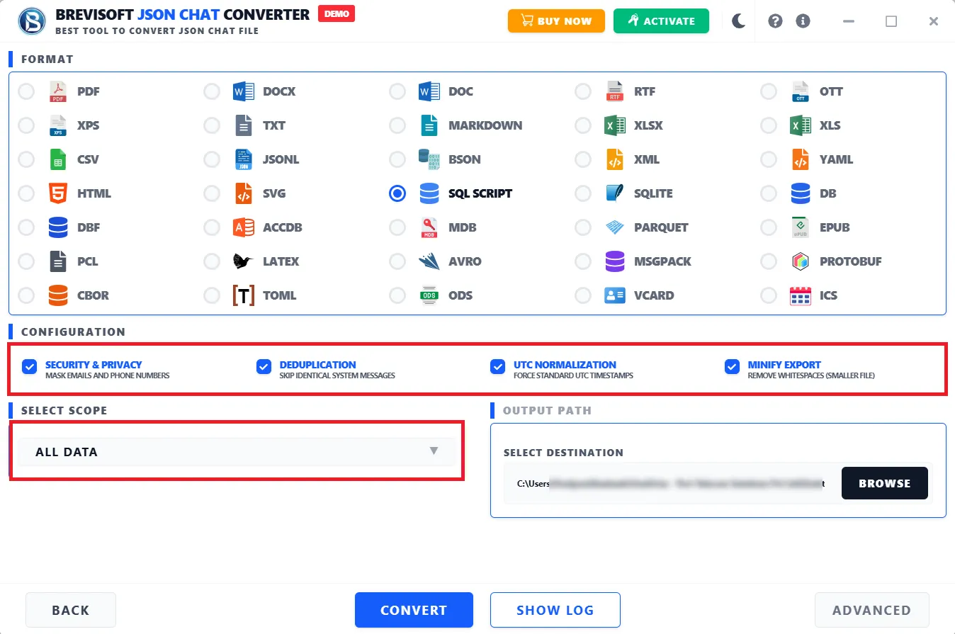 Choose Mailbox files from software interface