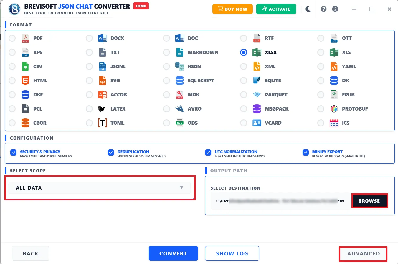 Choose Mailbox files from software interface