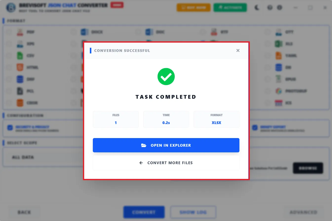 Choose Mailbox files from software interface