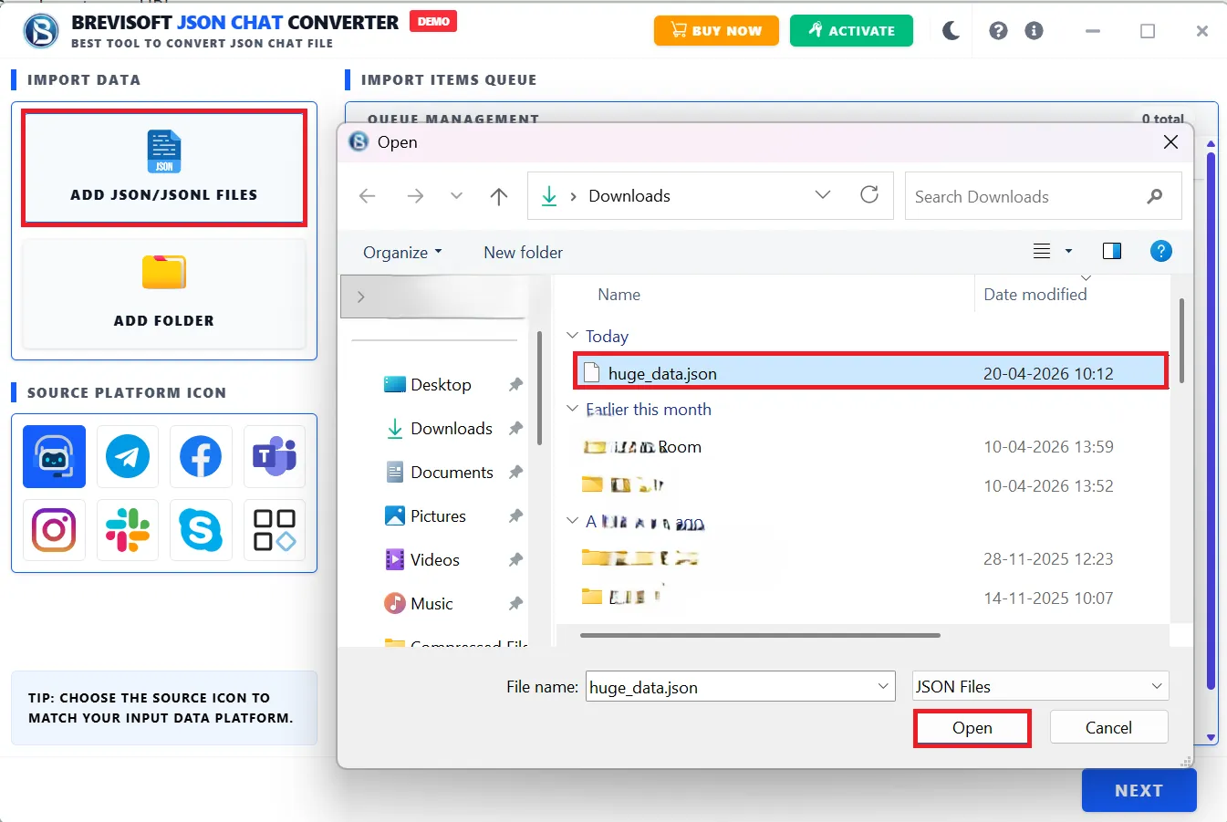 Click on any MBOX file to read email