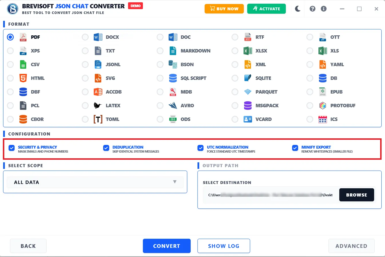 Choose Mailbox files from software interface