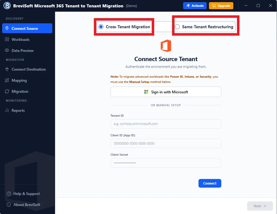 Choose Mailbox files from software interface