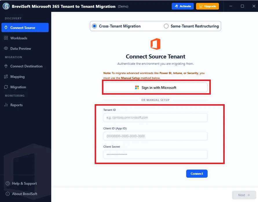 Choose Mailbox files from software interface